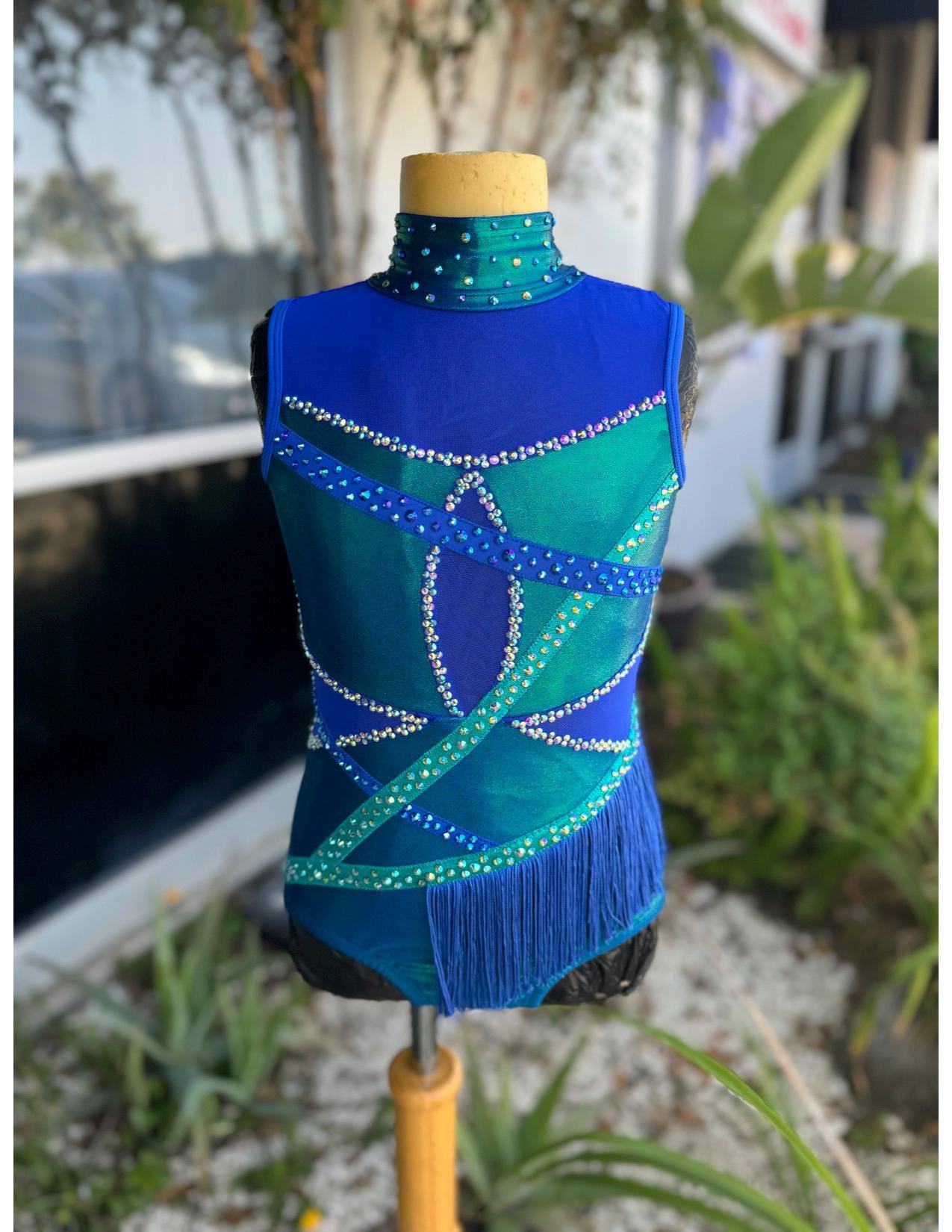 READY-TO-SHIP // Child Medium // Blue and Teal Metallic Fringe Jazz Costume