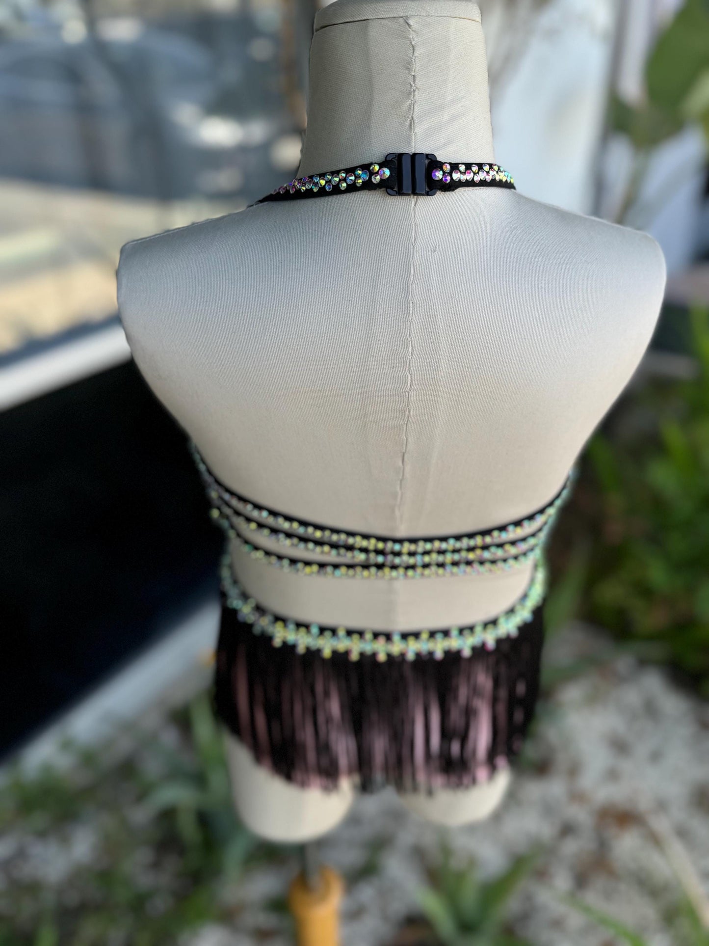READY-TO-SHIP // Child Small // Pink & Black Metallic Fringe Jazz Costume