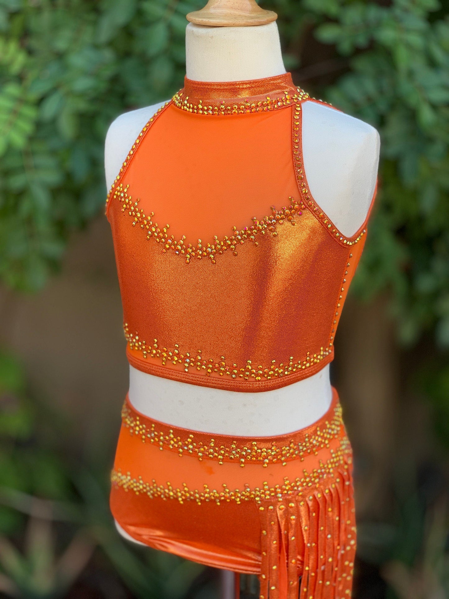 READY-TO-SHIP // Child Small/Medium // Orange Metallic Fringe Jazz Costume