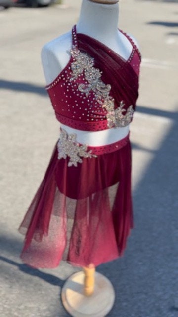 READY-TO-SHIP // Child Medium // Maroon and Gold Lyrical Dance Costume