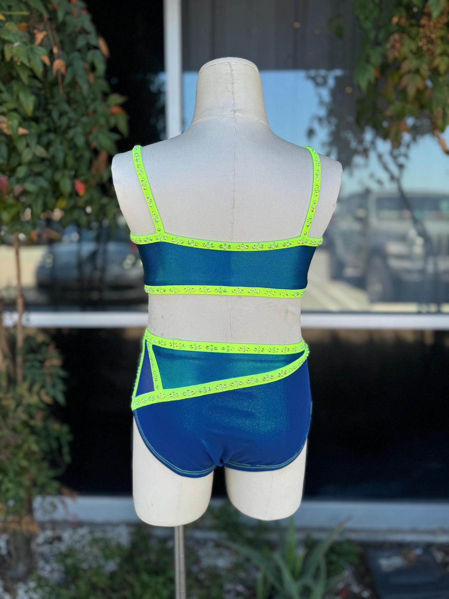 READY-TO-SHIP // Child Medium // Navy and Neon Yellow Two Piece