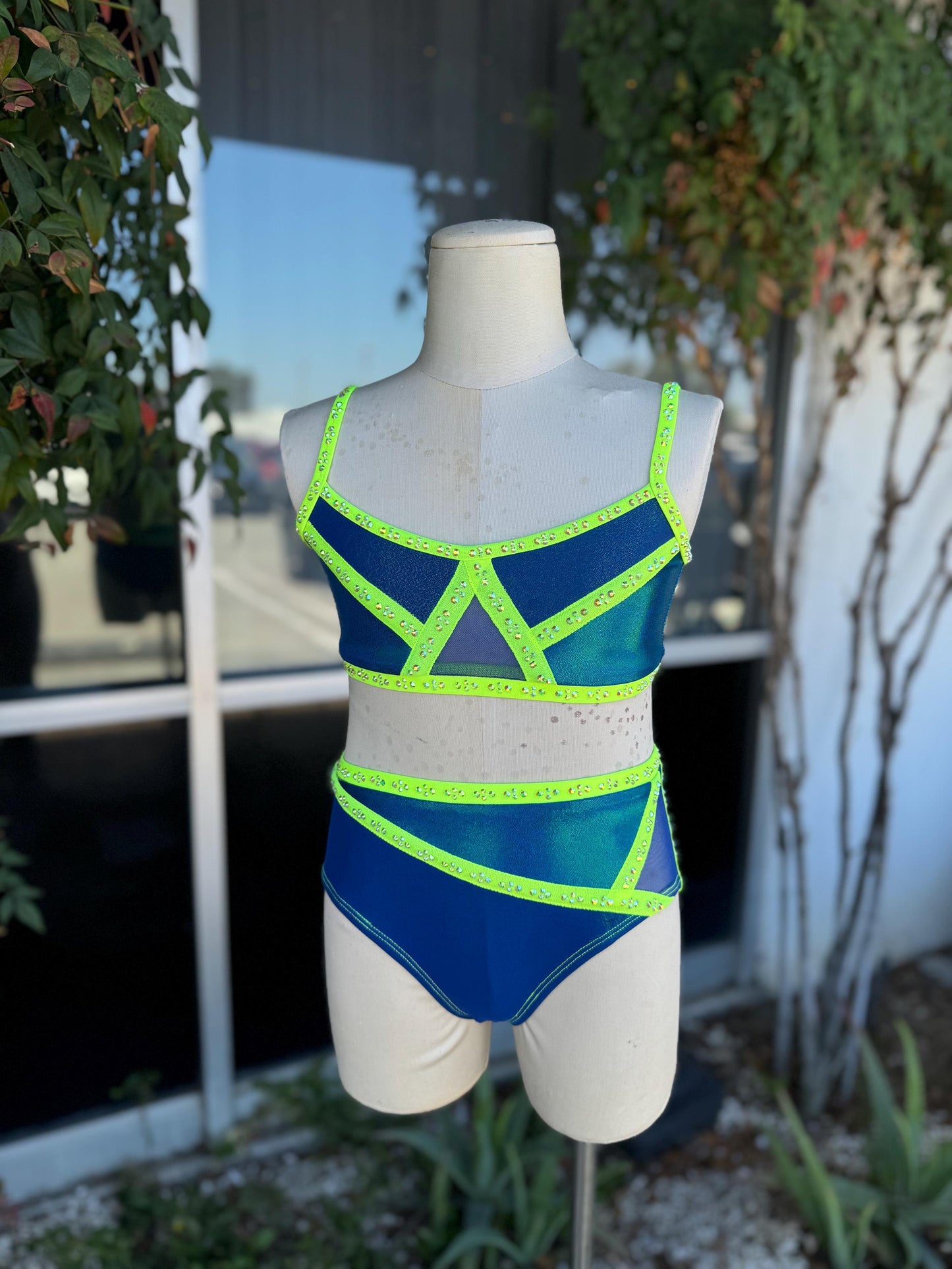 READY-TO-SHIP // Child Medium // Navy and Neon Yellow Two Piece