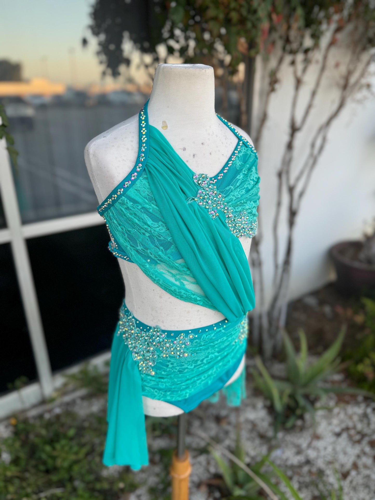 Turquoise Lyrical Dance Costume, Adult X-Small