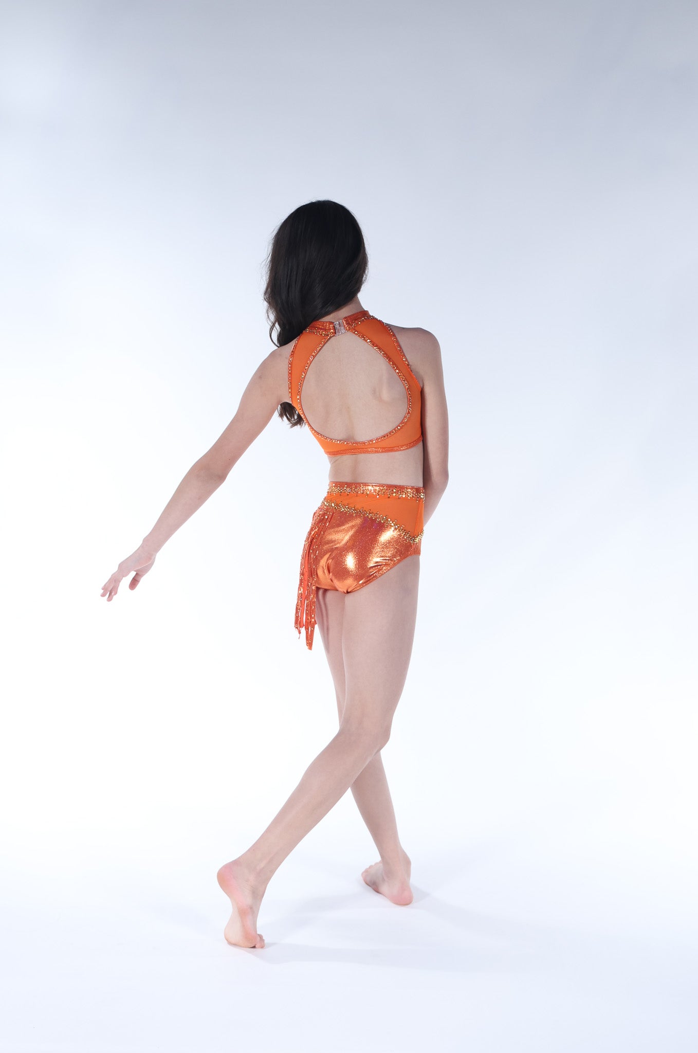 READY-TO-SHIP // Child Small/Medium // Orange Metallic Fringe Jazz Costume
