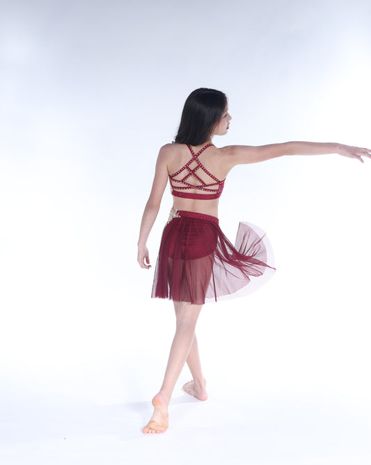 READY-TO-SHIP // Child Medium // Maroon and Gold Lyrical Dance Costume