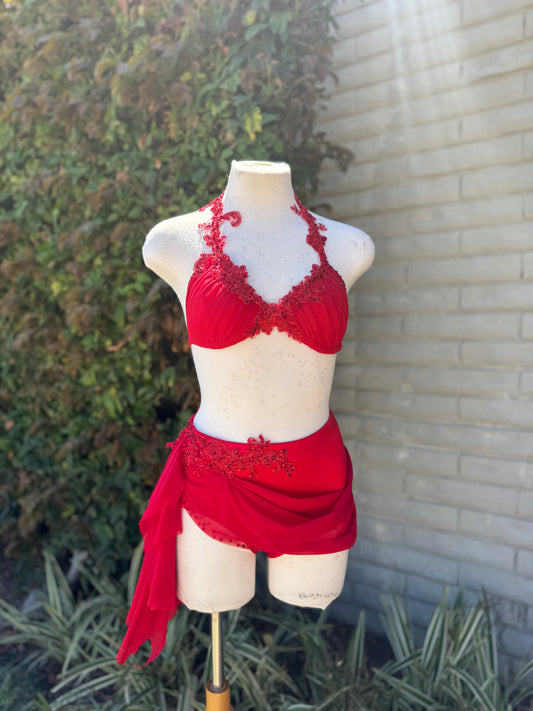 Red Two-Piece Lyrical Dance Costume, Adult X-Small/Small