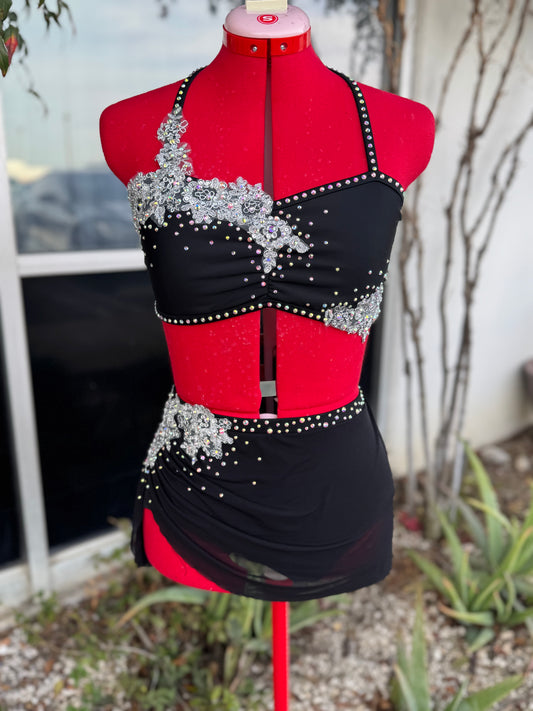 Black Lyrical Dance Costume, Adult Small