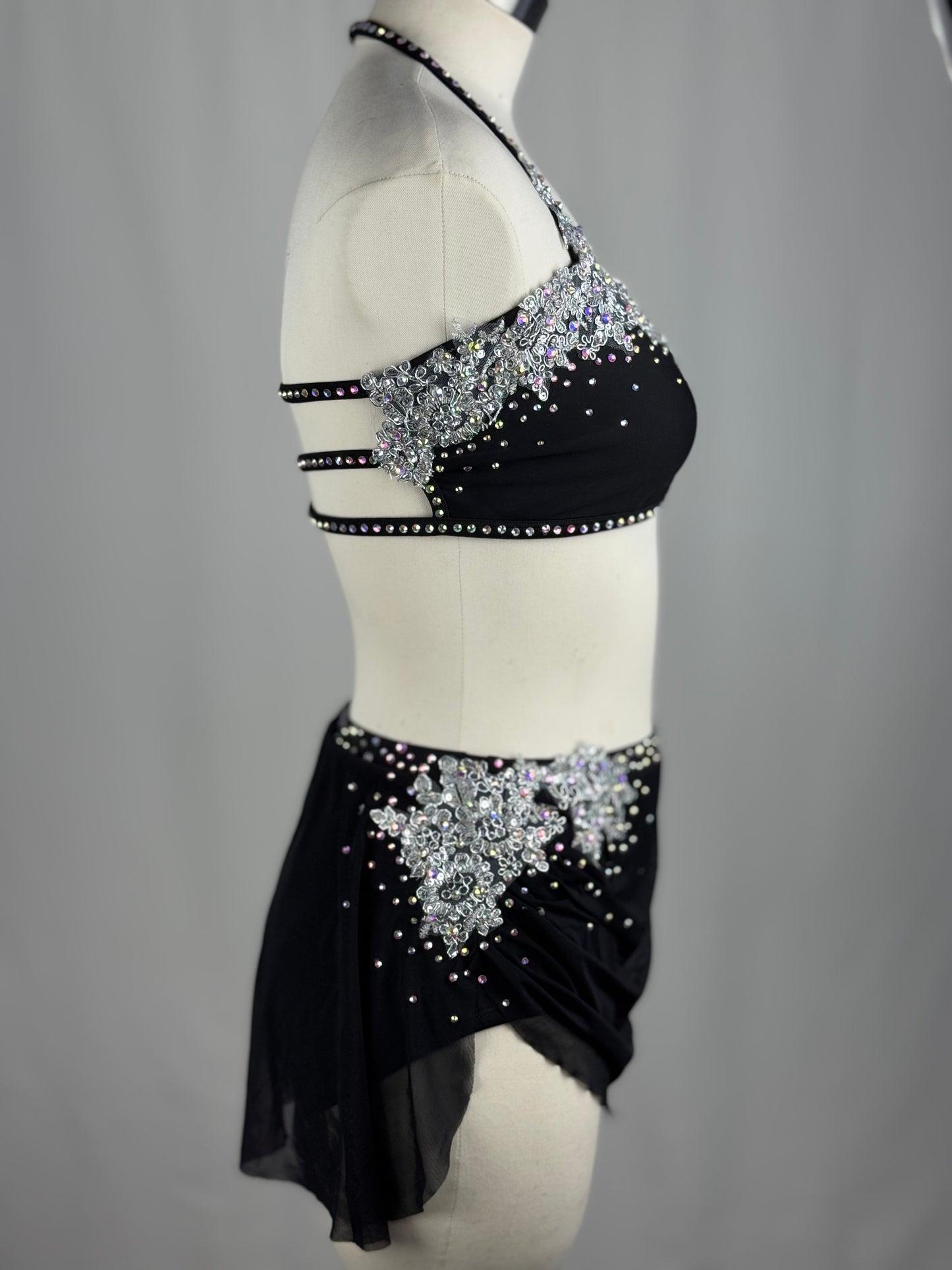 Black Lyrical Dance Costume, Adult Small