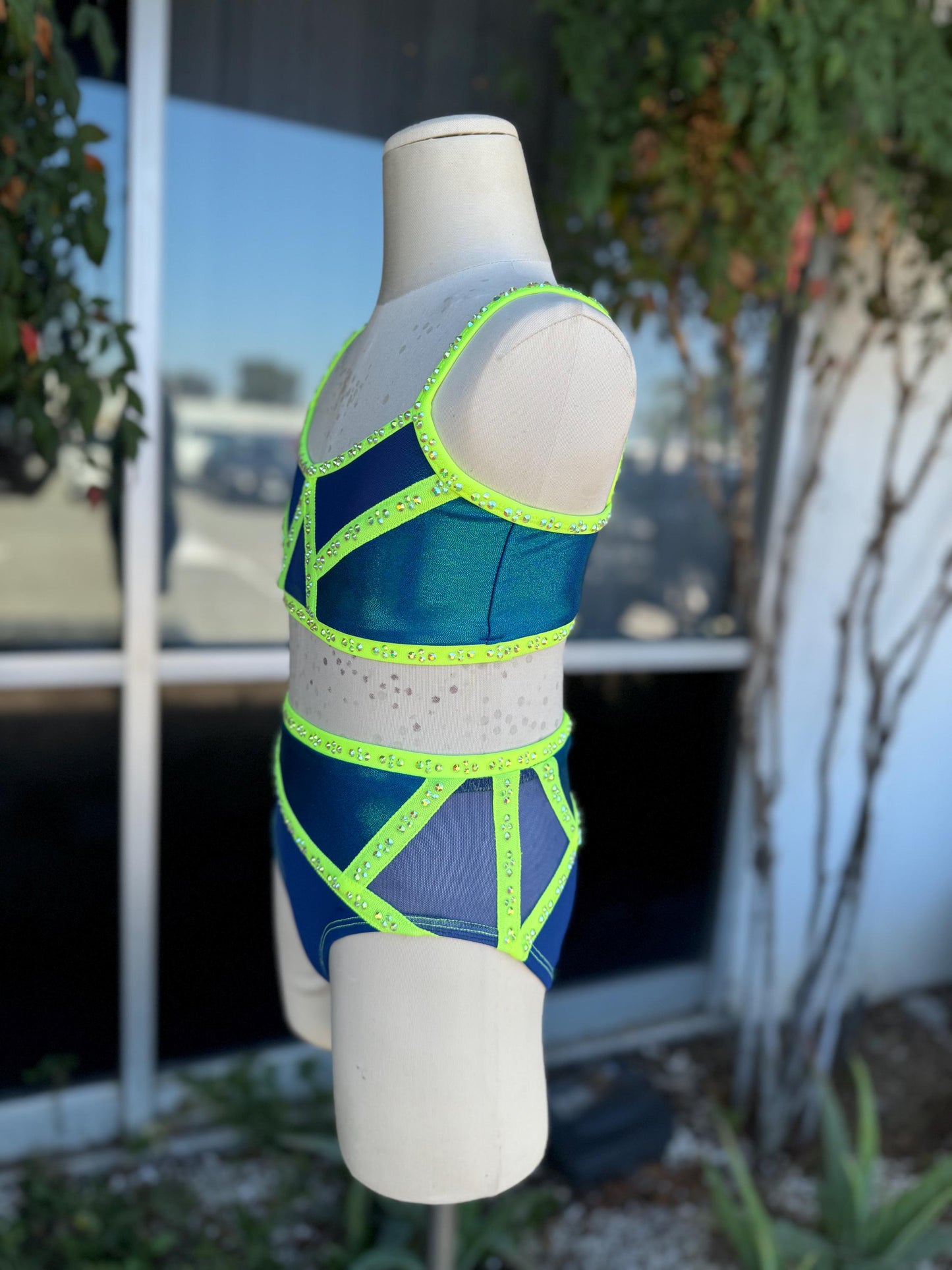 READY-TO-SHIP // Child Medium // Navy and Neon Yellow Two Piece