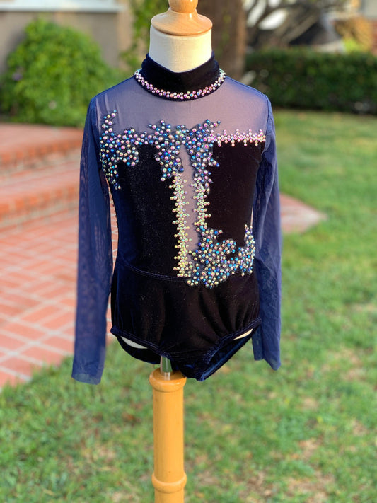 Navy Velvet Lyrical Dance Costume, Child Small