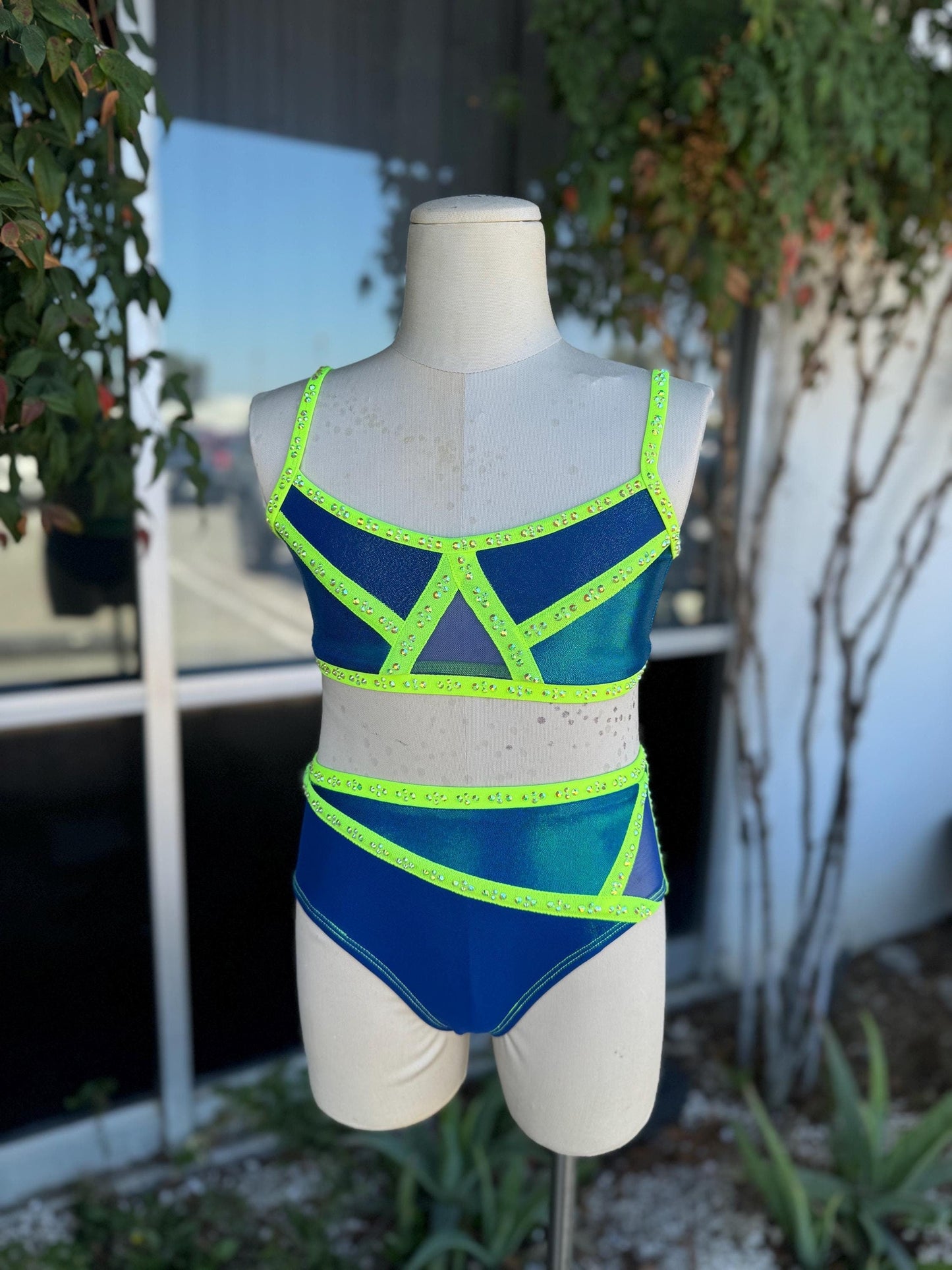 READY-TO-SHIP // Child Medium // Navy and Neon Yellow Two Piece