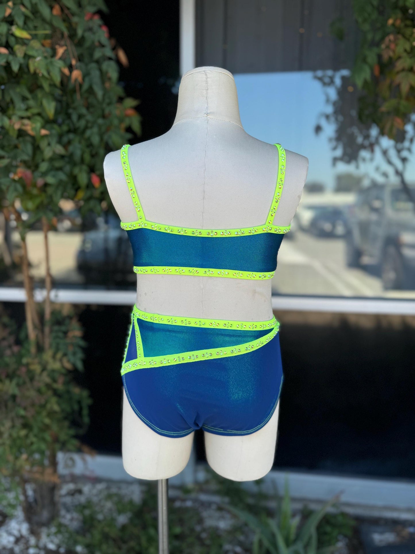 READY-TO-SHIP // Child Medium // Navy and Neon Yellow Two Piece