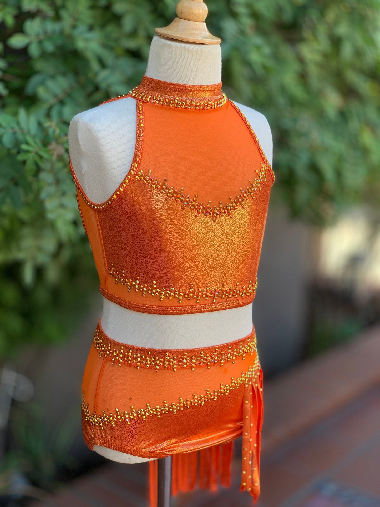 READY-TO-SHIP // Child Small/Medium // Orange Metallic Fringe Jazz Costume