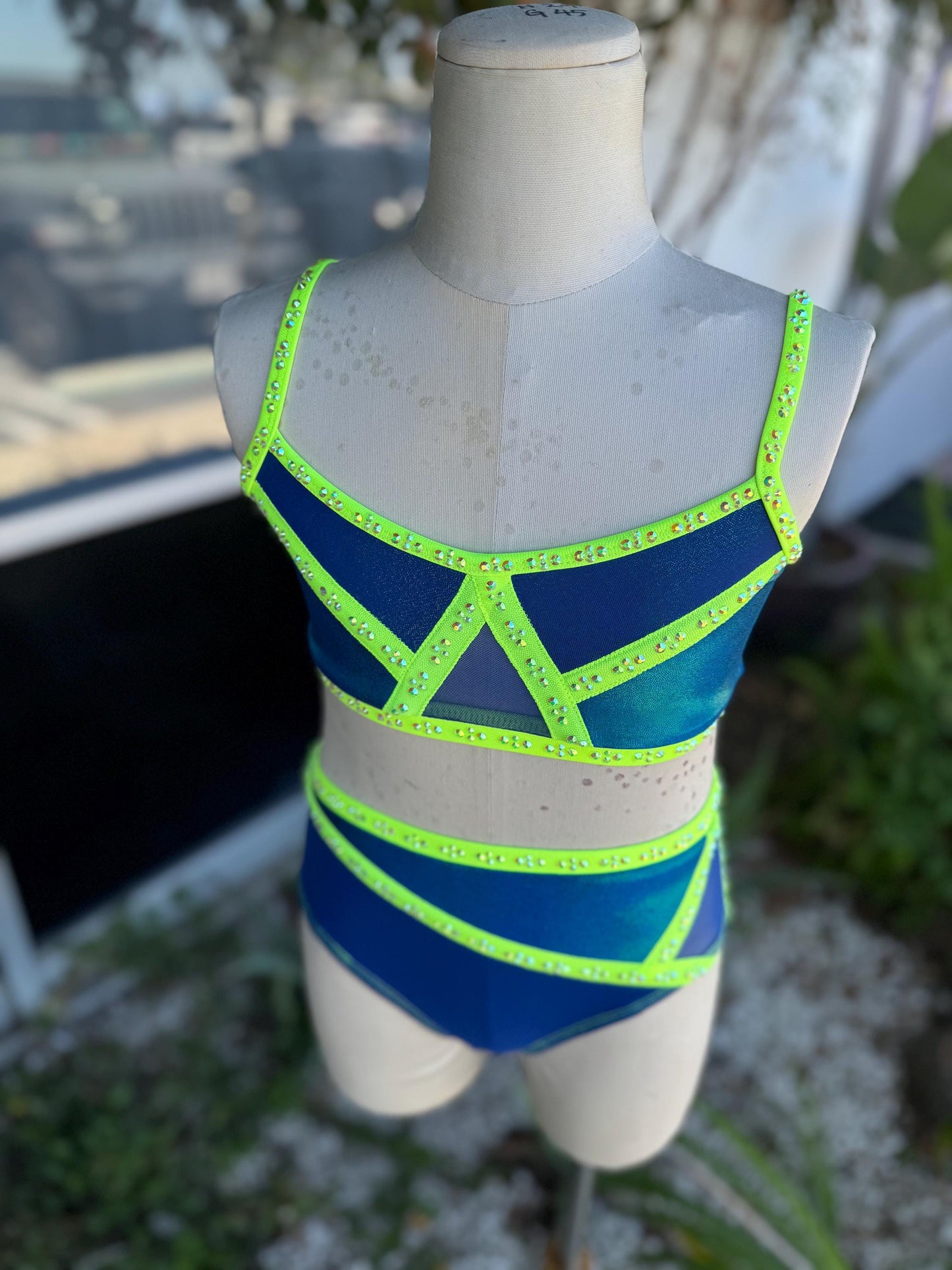 READY-TO-SHIP // Child Medium // Navy and Neon Yellow Two Piece