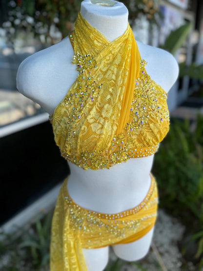 READY-TO-SHIP // Adult Small // Yellow Lace Lyrical Dance Costume