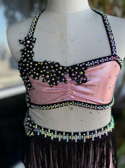 READY-TO-SHIP // Child Small // Pink & Black Metallic Fringe Jazz Costume