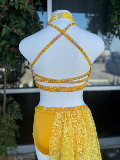 READY-TO-SHIP // Adult Small // Yellow Lace Lyrical Dance Costume