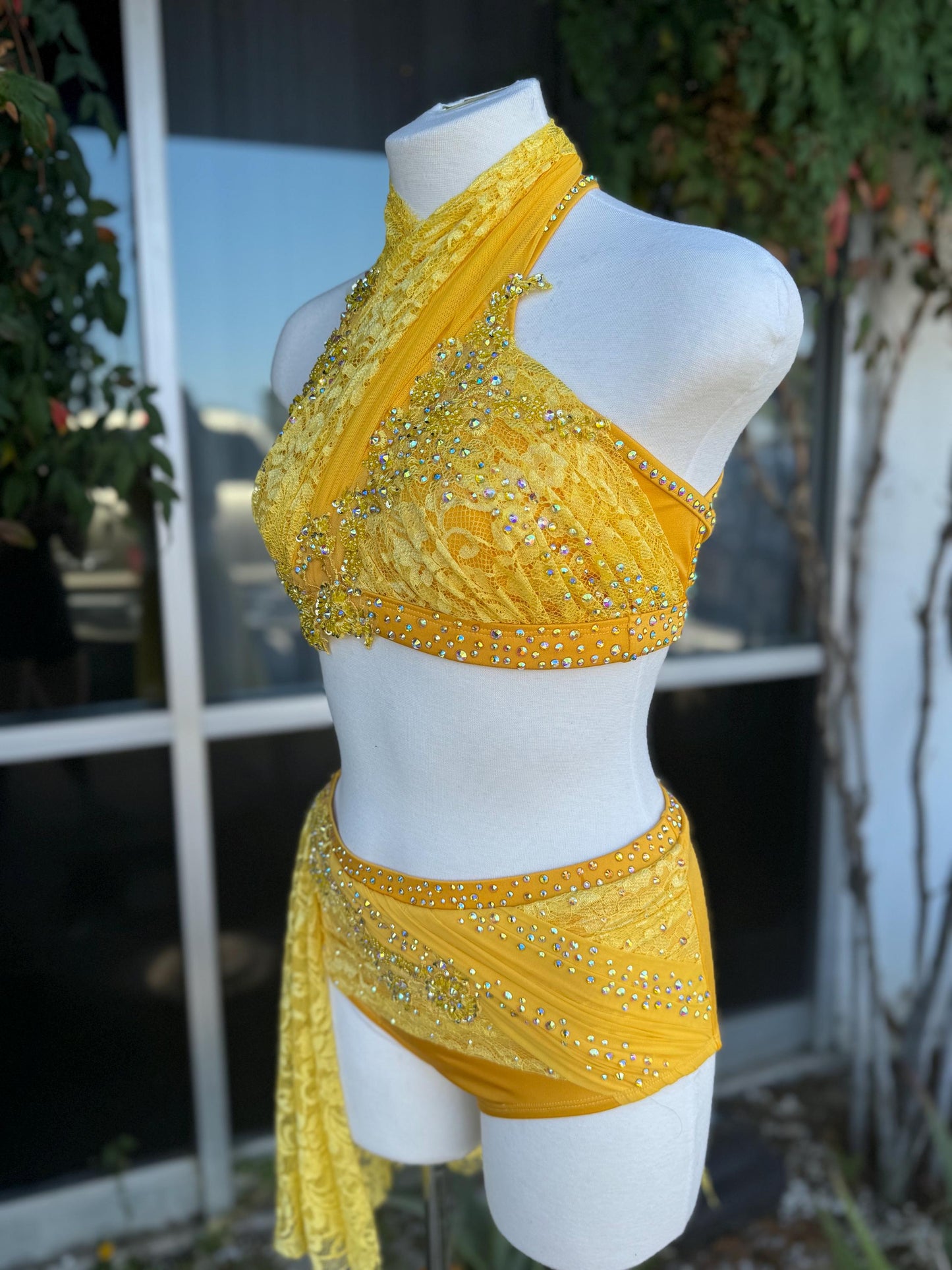 READY-TO-SHIP // Adult Small // Yellow Lace Lyrical Dance Costume