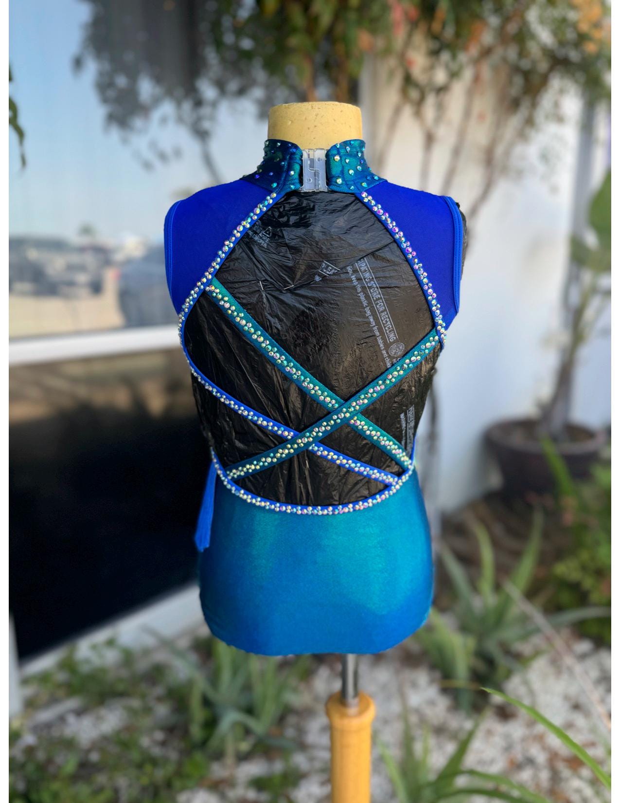 READY-TO-SHIP // Child Medium // Blue and Teal Metallic Fringe Jazz Costume