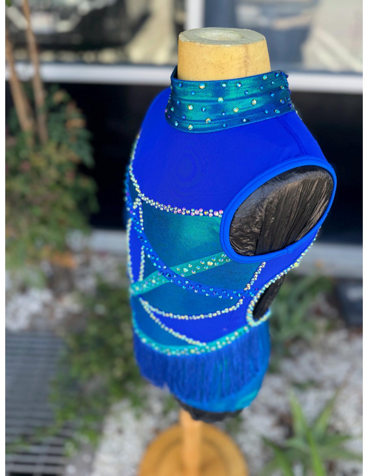 READY-TO-SHIP // Child Medium // Blue and Teal Metallic Fringe Jazz Costume