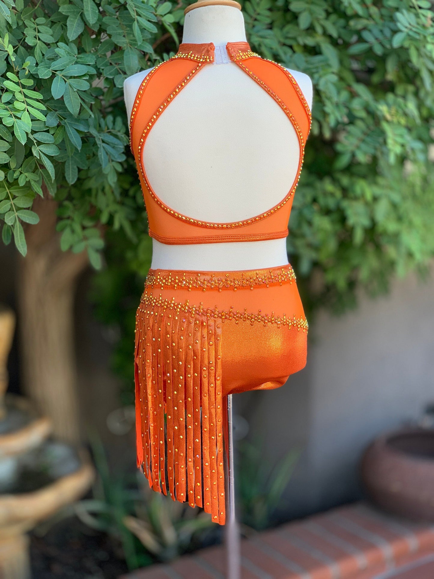 READY-TO-SHIP // Child Small/Medium // Orange Metallic Fringe Jazz Costume