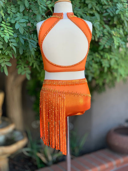 READY-TO-SHIP // Child Small/Medium // Orange Metallic Fringe Jazz Costume