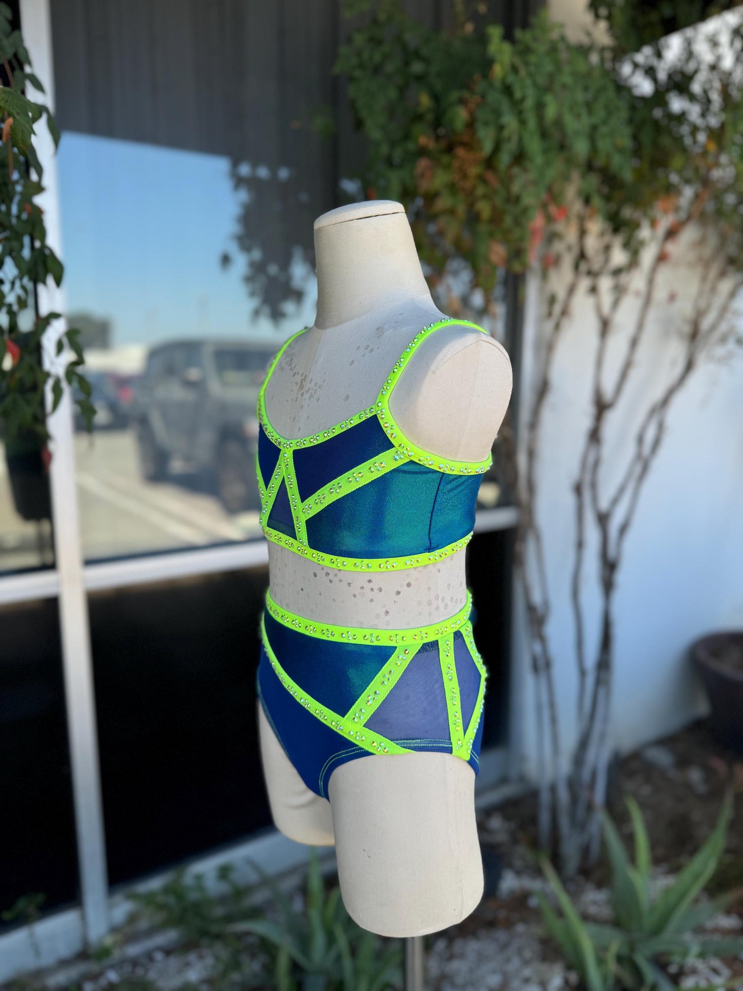 READY-TO-SHIP // Child Medium // Navy and Neon Yellow Two Piece