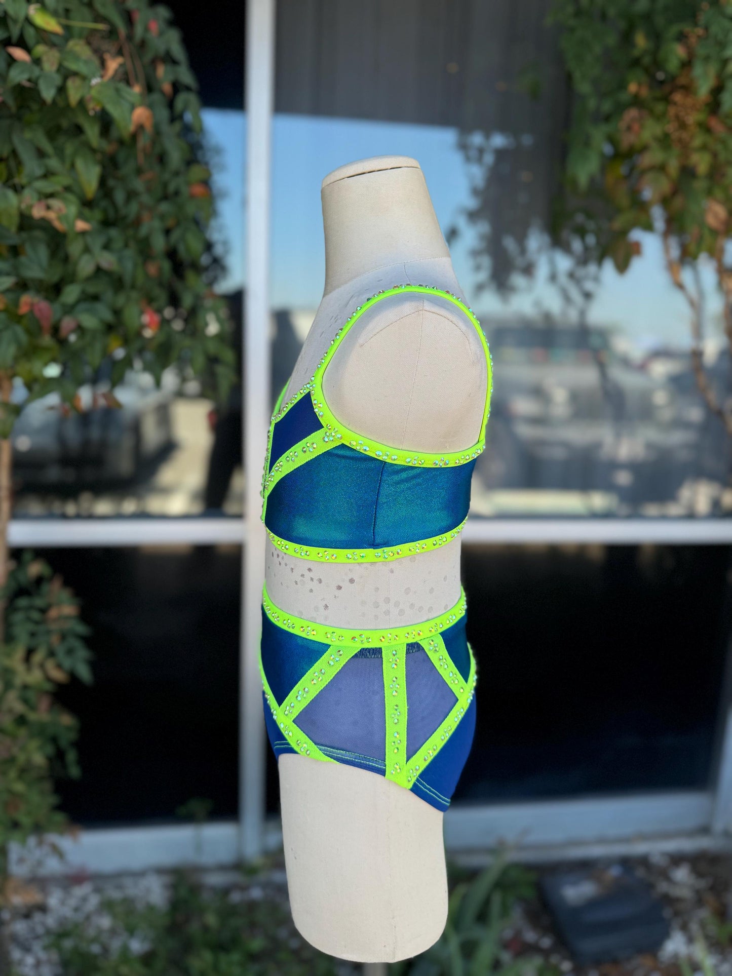 READY-TO-SHIP // Child Medium // Navy and Neon Yellow Two Piece
