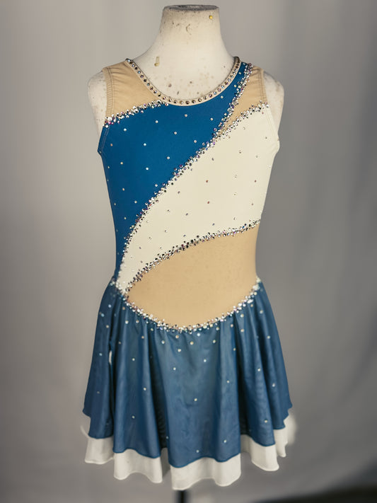 Custom Blue and Ivory Figure Skating Dress, Adult X-Small