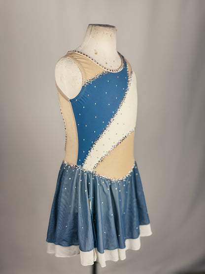 Custom Blue and Ivory Figure Skating Dress, Adult X-Small