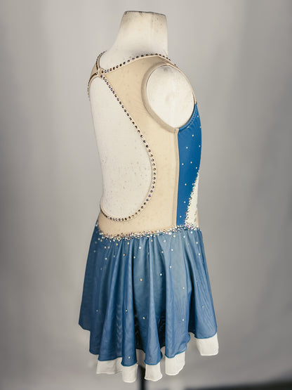 Custom Blue and Ivory Figure Skating Dress, Adult X-Small