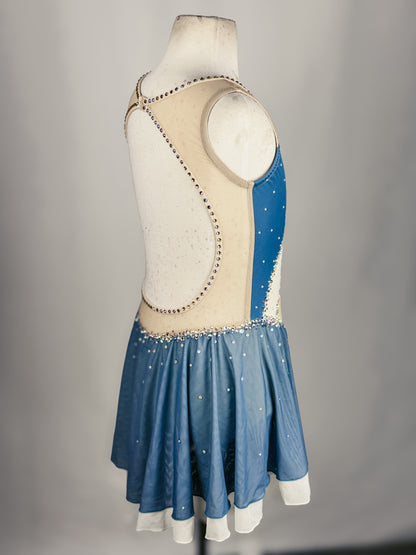 Custom Blue and Ivory Figure Skating Dress, Adult X-Small