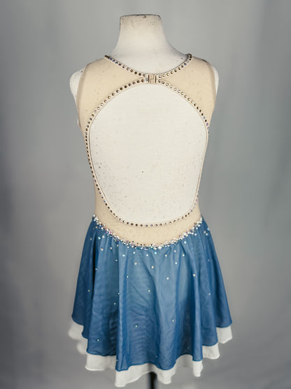 Custom Blue and Ivory Figure Skating Dress, Adult X-Small