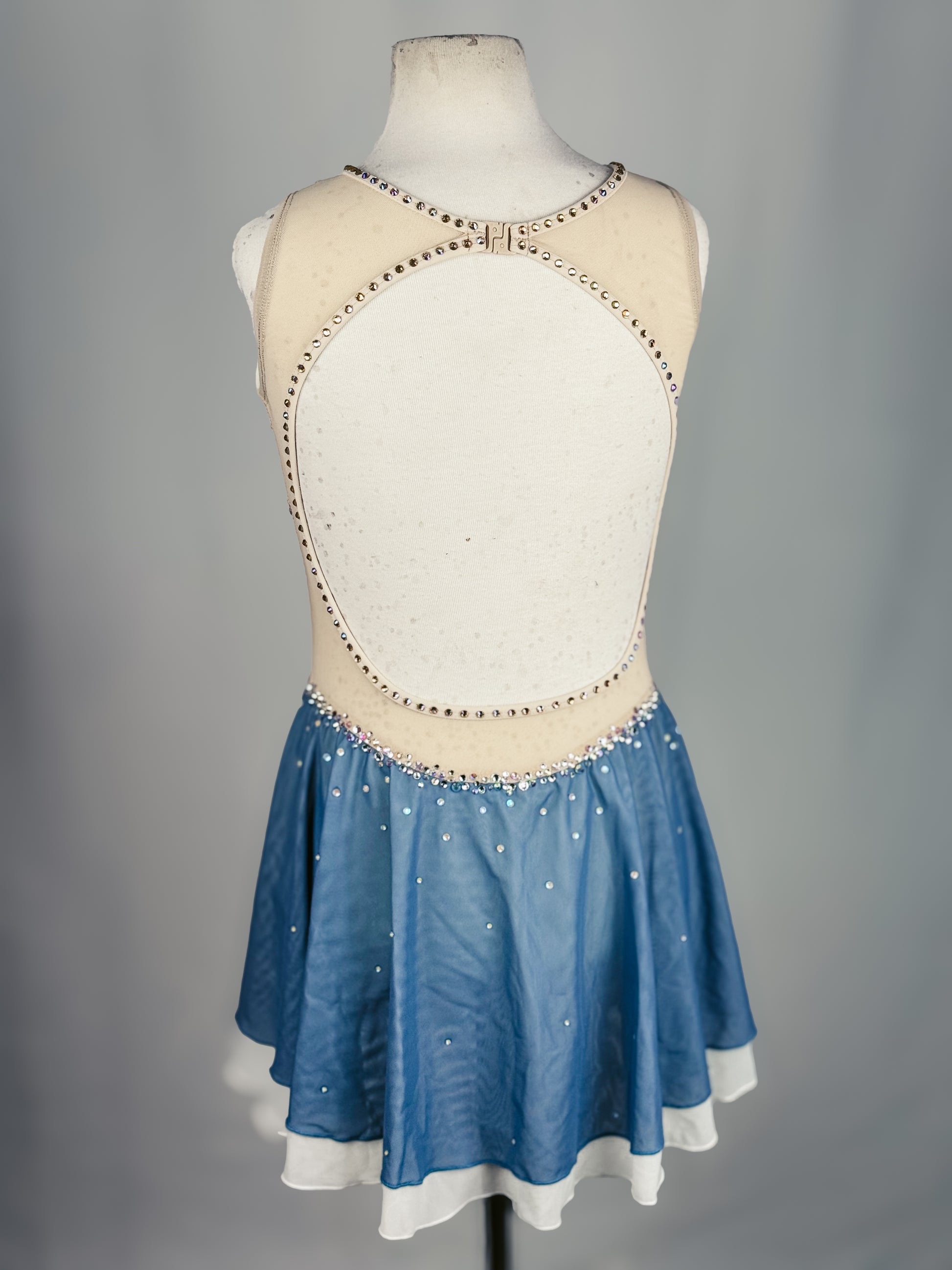 blue and white figure skating dress Ombre Ice Skating Dress, White to Azure Blue, Rhinestone Appliques