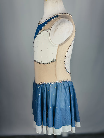Custom Blue and Ivory Figure Skating Dress, Adult X-Small