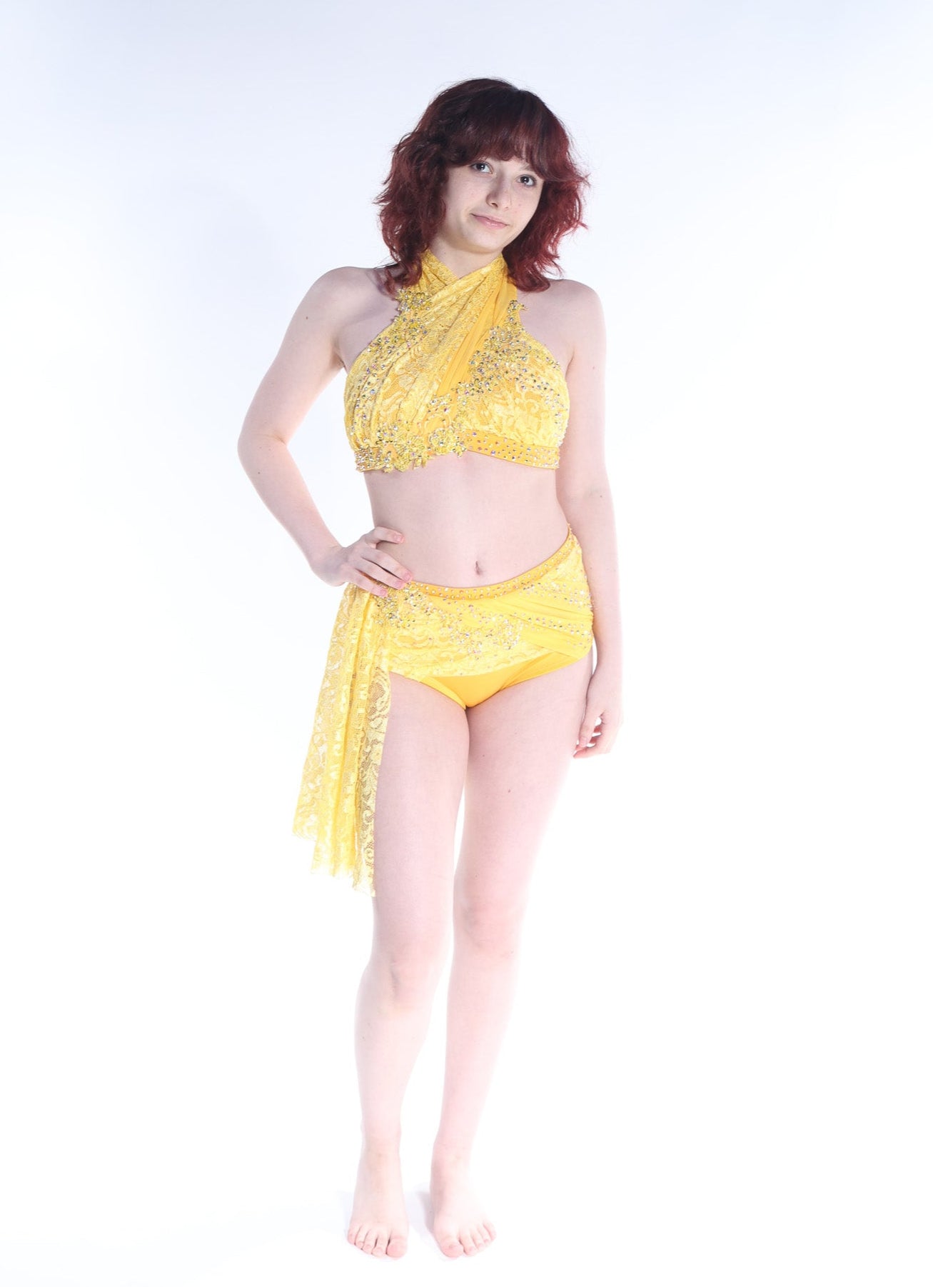 READY-TO-SHIP // Adult Small // Yellow Lace Lyrical Dance Costume