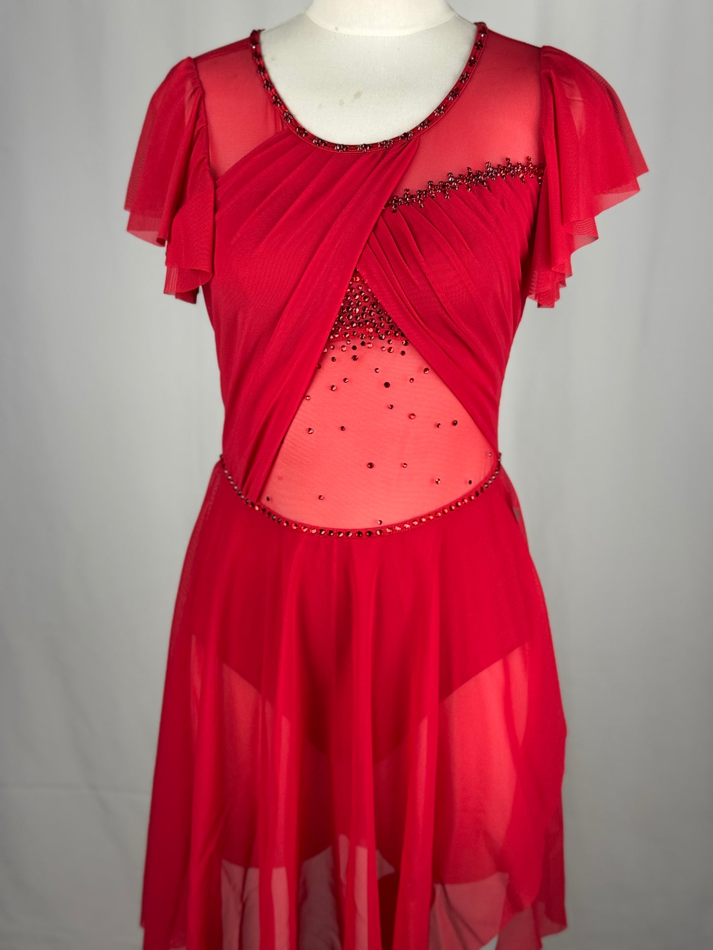 Red Lyrical Dance Costume, Adult Small
