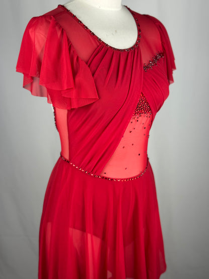 Red Lyrical Dance Costume, Adult Small