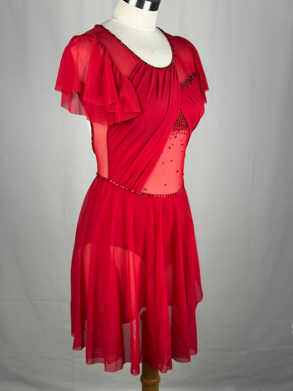Red Lyrical Dance Costume, Adult Small