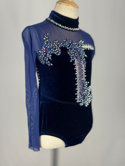 Navy Velvet Lyrical Dance Costume, Child Small