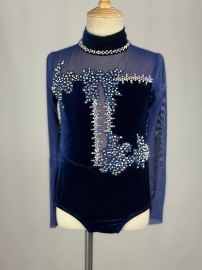 Navy Velvet Lyrical Dance Costume, Child Small