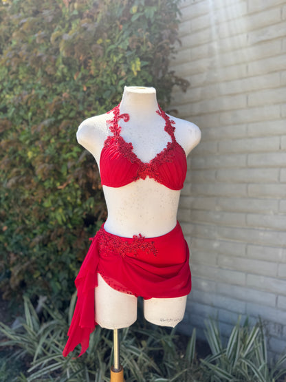 Red Two-Piece Lyrical Dance Costume, Adult X-Small/Small