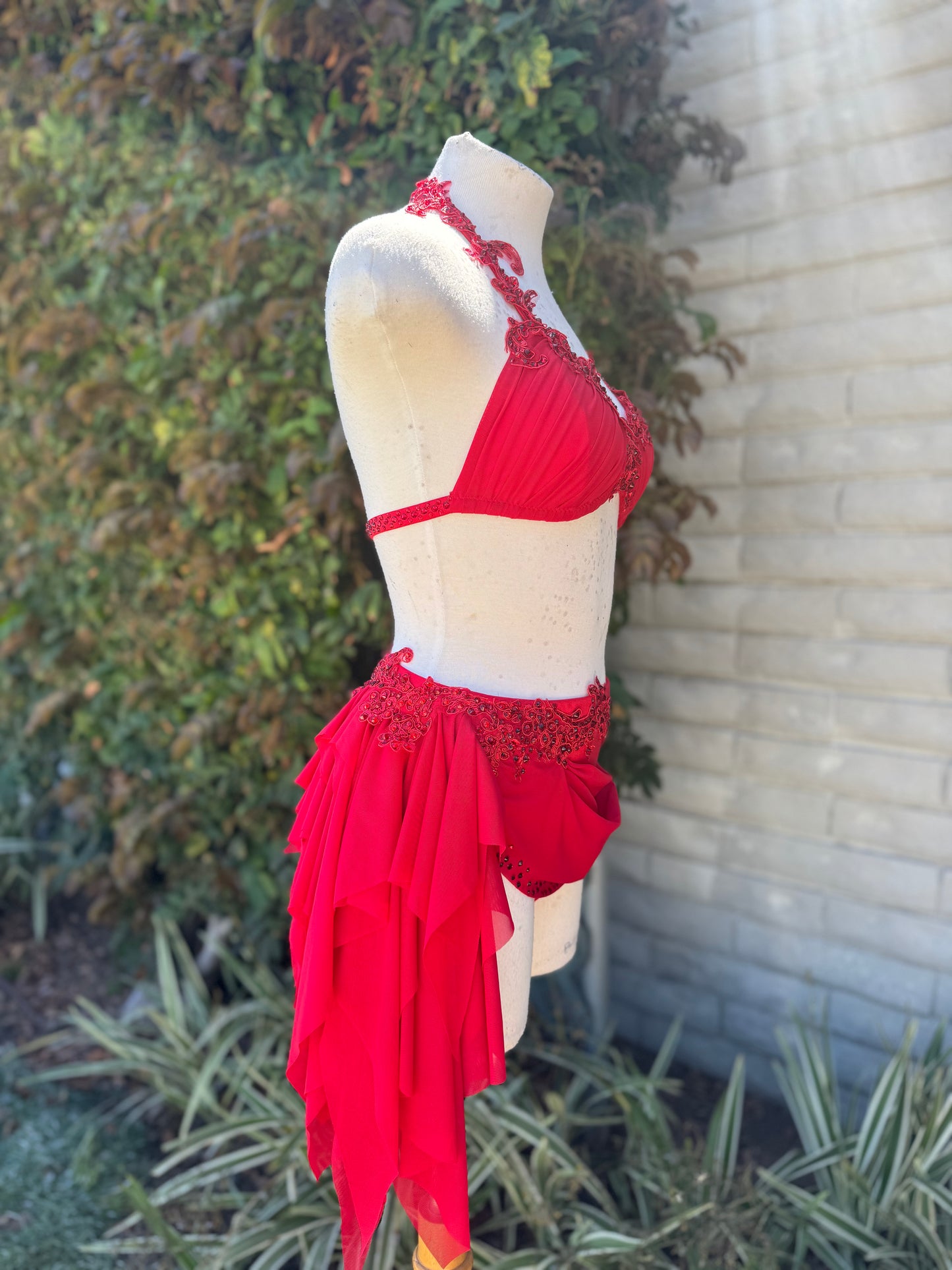 Red Two-Piece Lyrical Dance Costume, Adult X-Small/Small