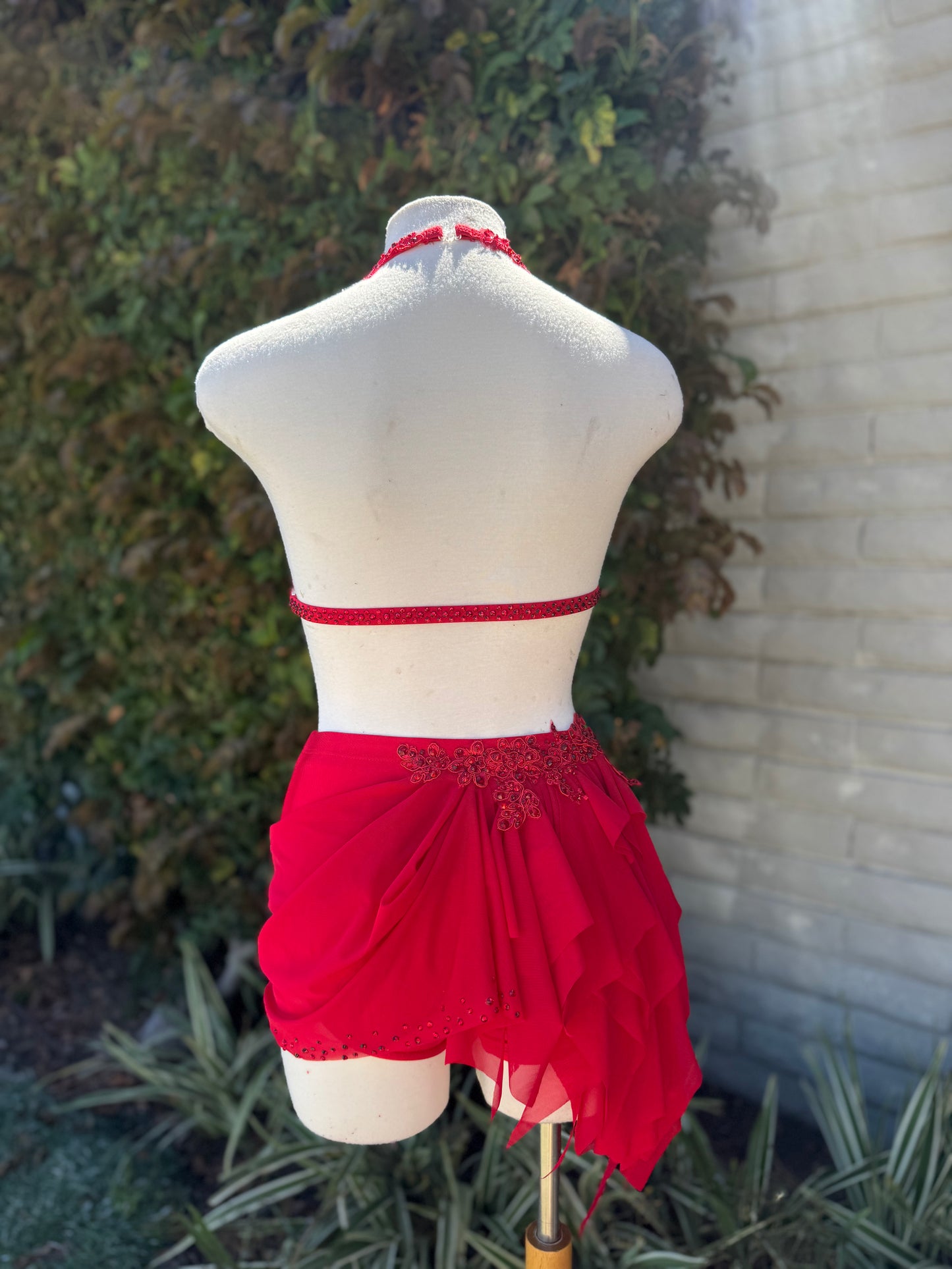 Red Two-Piece Lyrical Dance Costume, Adult X-Small/Small