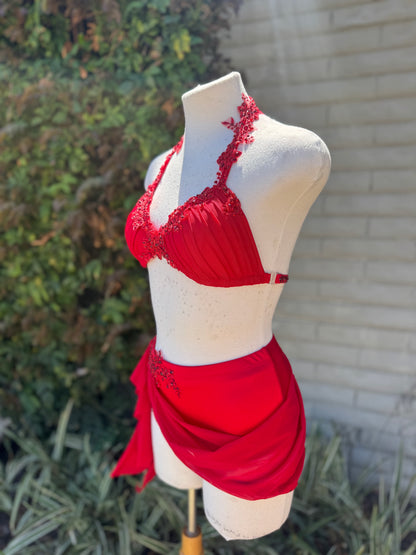 Red Two-Piece Lyrical Dance Costume, Adult X-Small/Small