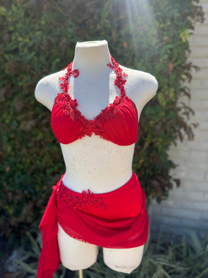 Red Two-Piece Lyrical Dance Costume, Adult X-Small/Small