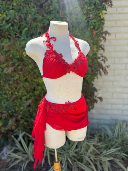 Red Two-Piece Lyrical Dance Costume, Adult X-Small/Small
