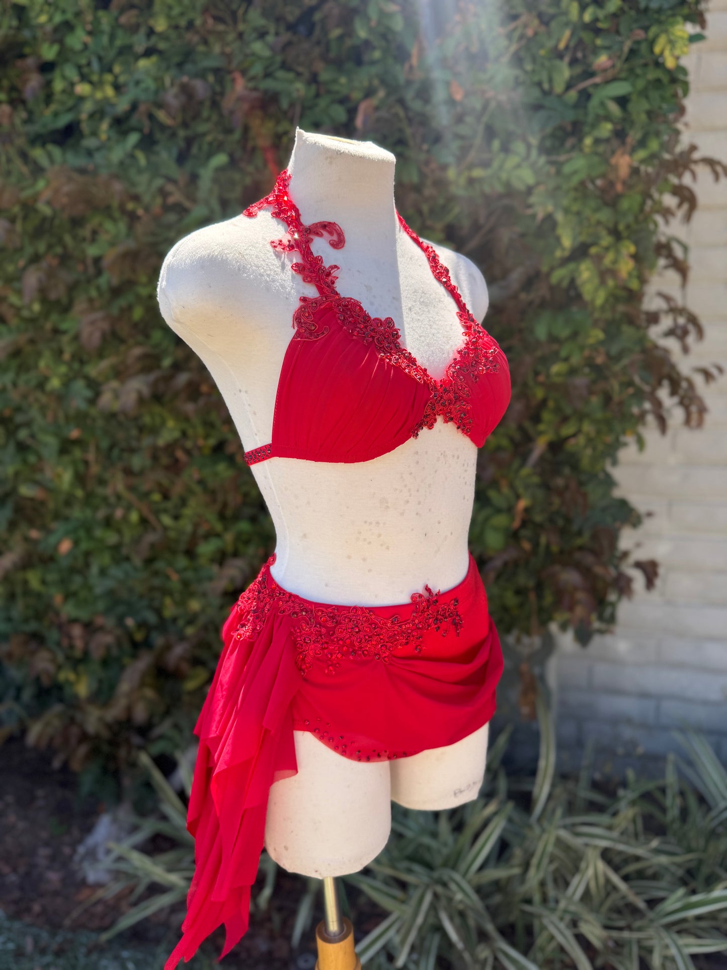 Red Two-Piece Lyrical Dance Costume, Adult X-Small/Small