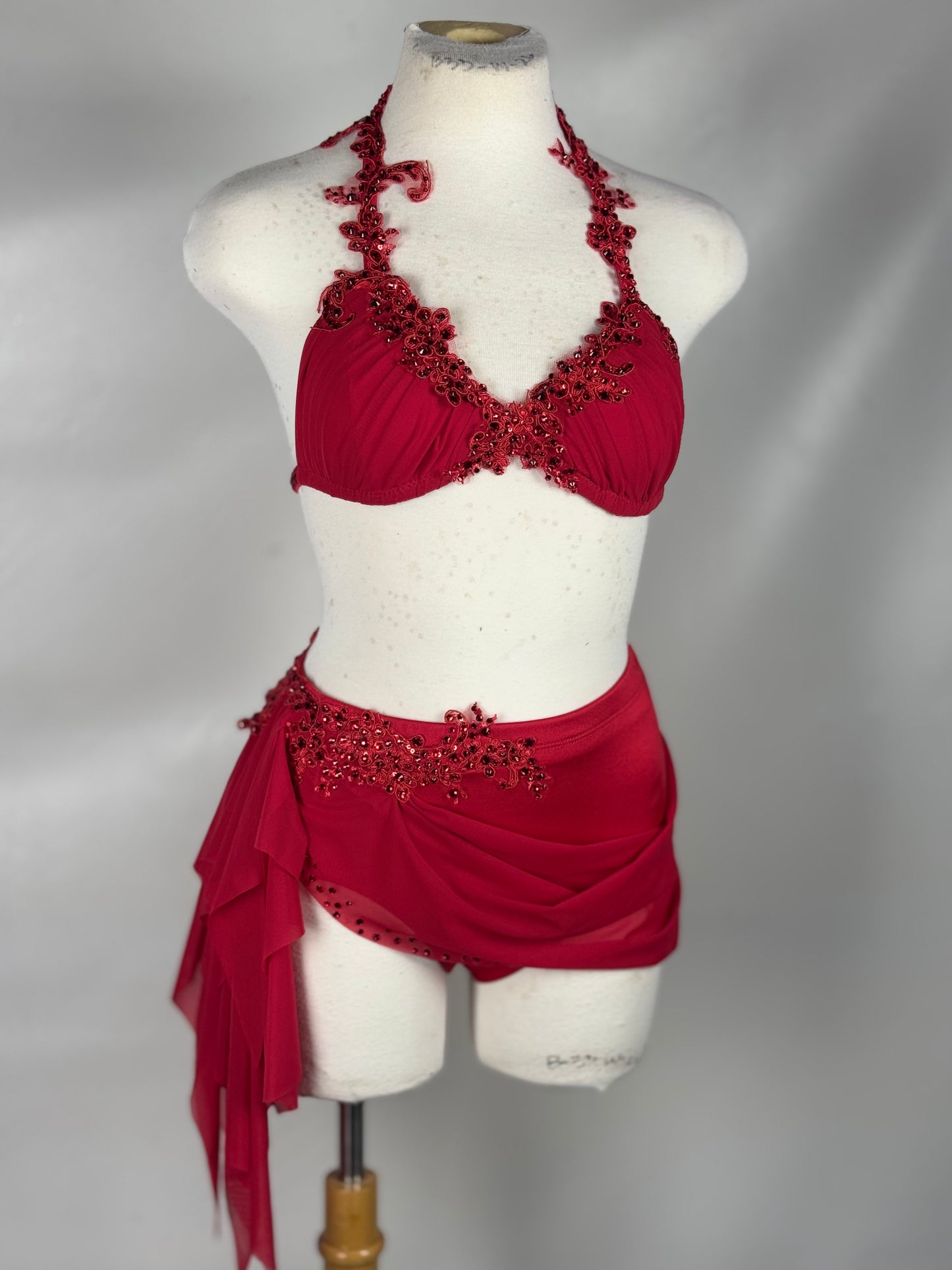 Red Two-Piece Lyrical Dance Costume, Adult X-Small/Small