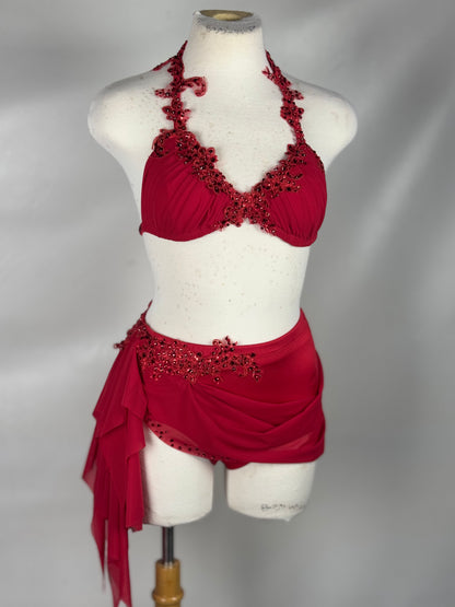 Red Two-Piece Lyrical Dance Costume, Adult X-Small/Small